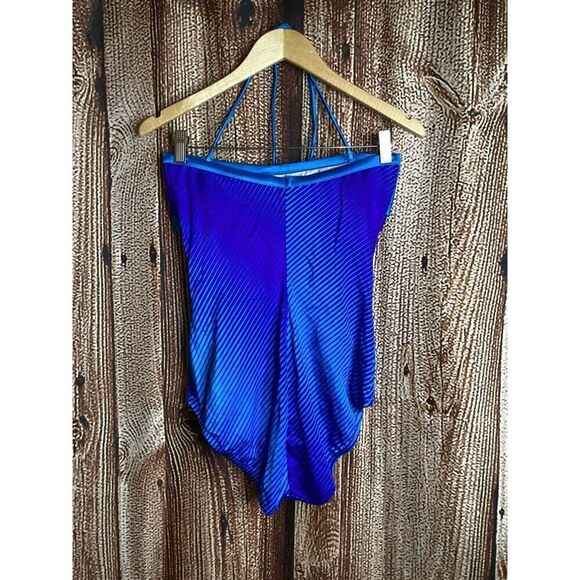 Vintage ILGWU Union Blue Ombré Striped Layered Halter Swimsuit Bathing 16 USA - Picture 2 of 3
